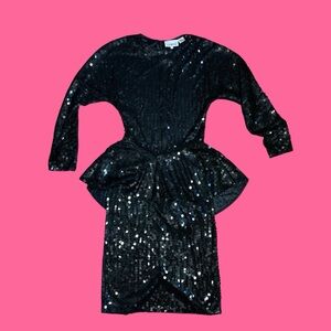 Vintage Black Sequin Peplum Dress